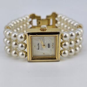 VTG Gruen Vanity Fair Women Watch 22MM MOP‎ Dial Faux Pearl Bands 6" New Battery